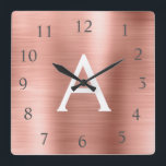 Rosa - Ro Guld Metallic Monogram Namn Fyrkantig Klocka<br><div class="desc">Rosa - Ro Faux Stainless Steel Foil Monogram Namn och Första Anpassningsbar Unik Personlig Wall Clock för huset eller kontoret. Vägglåset gör perfekten Jul eller Söt 16,  18:e,  21:a,  30:e,  40:e,  50:e eller 60:e födelsedagspresent till någon som kärlek rosa metallisk dekoration.</div>