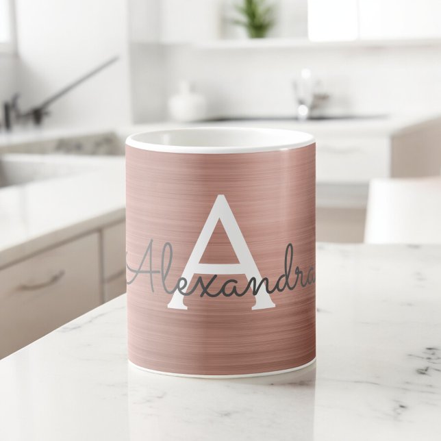  Rosa - Ro Guld Metallic Monogram Namn Kaffemugg (Skapare uppladdad)