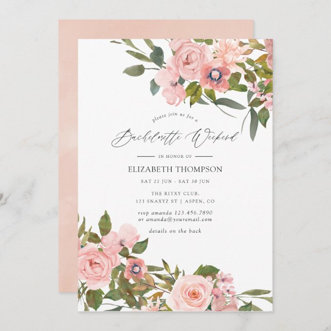  Rosa & Ro Guld Rosor Bachelorette Helg Inbjudningar (Fram/baksida)