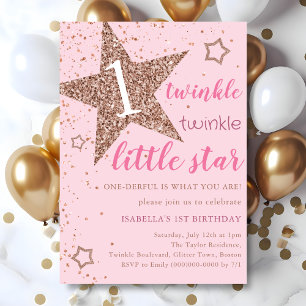Rosa & Ro Guld Twinkle Little Star 1:a födelsedag Inbjudningar