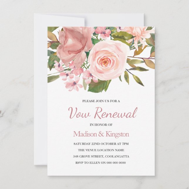 Rosa  Ro Guld Vow Renewal Inbjudan (Framsida)