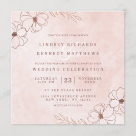  Rosa & Ro guldfetter Blommigt Bröllop Inbjudningar