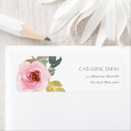 ROSA RO VATTENFÄRGEN BLOMMIGT ADRESS RETURADRESS ETIKETT