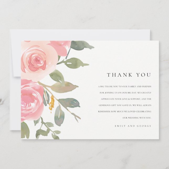 ROSA  RO VATTENFÄRGEN BLOMMIGT BRÖLLOP TACK KORT (Framsida)