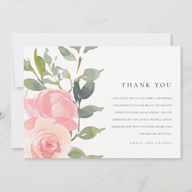 ROSA  RO VATTENFÄRGEN BLOMMIGT BRÖLLOP TACK KORT (Framsida)