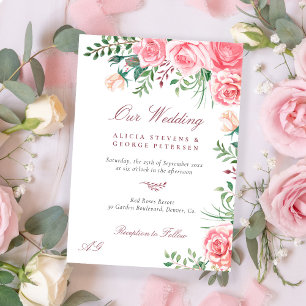 Rosa  ro vattenfärgsfärgad blommigt elegant bröllo inbjudningar