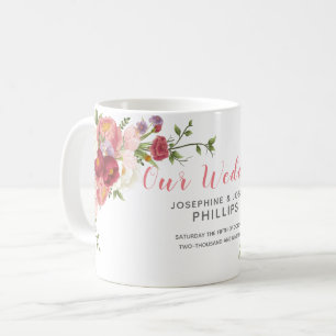 Rosa & Ro Watercolor Peony Flowers Vårt Bröllop Kaffemugg
