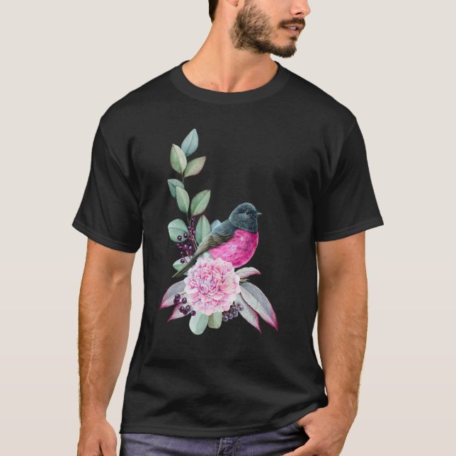 Rosa Robin Bird på Eucalyptus Birder T Shirt (Framsida)