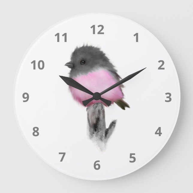Rosa Robin Bird Wall Clock Stor Klocka (Framsida)