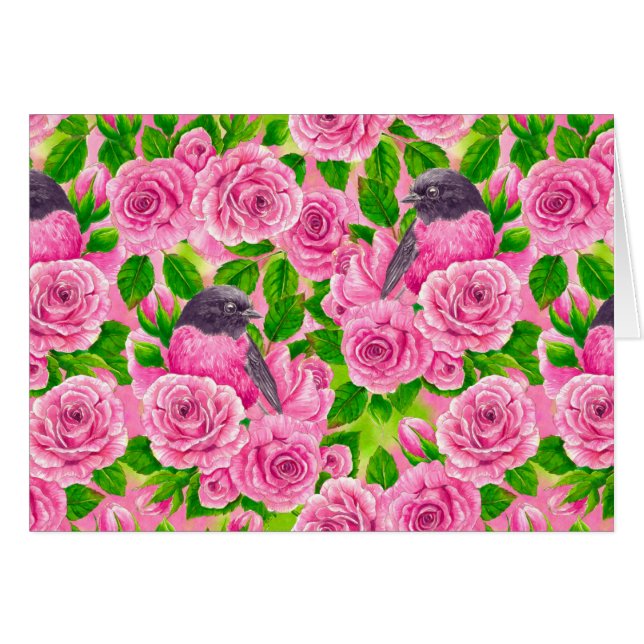 Rosa Robin och ro Hälsningskort (Framsidan Horizontal)