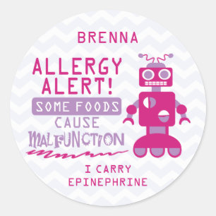 Rosa Robot Food Allergy Alert Stickers Runt Klistermärke