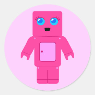 Rosa Robot Runt Klistermärke