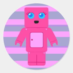 Rosa Robot Runt Klistermärke