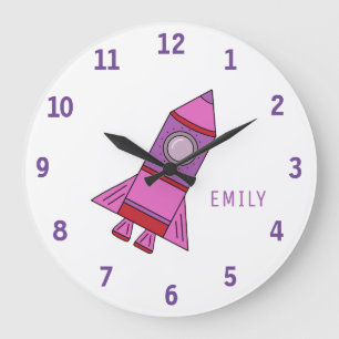 Rosa Rocket Frakt Girl Namn Girly Space   Stor Klocka