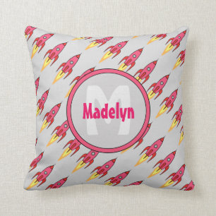 Rosa Rocket Frakt Monogram Rymden Girls Room Kudde