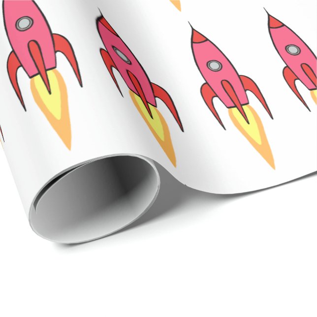 Rosa Rocket Frakt Rymden födelsedag Feminist Presentpapper (Rullad Hörn)