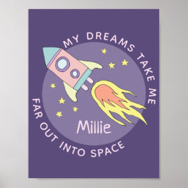 Rosa Rocket Frakt Space och Namn Kids Poster
