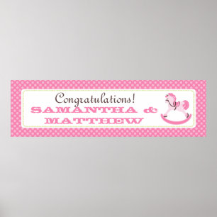 Rosa Rocking Horse Baby Shower Banner Poster