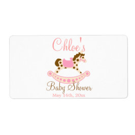 Rosa Rocking Horse Baby Shower Vattenflaska Label Fraktsedel