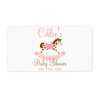 Rosa Rocking Horse Baby Shower Vattenflaska Label Fraktsedel