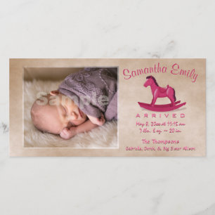 Rosa Rocking Horse Birth Notice Meddelande