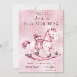 Rosa Rocking Horse Birthday Inbjudningar