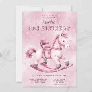 Rosa Rocking Horse Birthday Inbjudningar