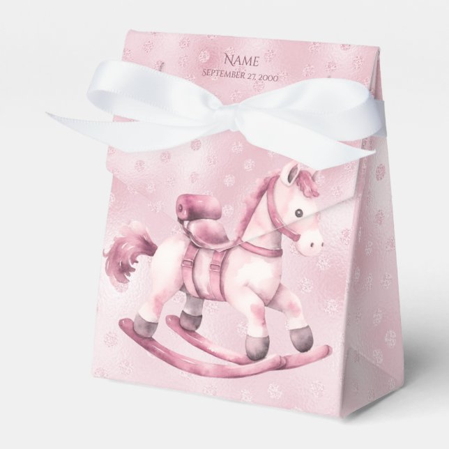 Rosa Rocking Horse Favor Box Presentaskar (Framsidan Sidan)
