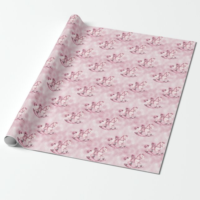 Rosa Rocking Horse Wrapping Papper Presentpapper (Utrullad)