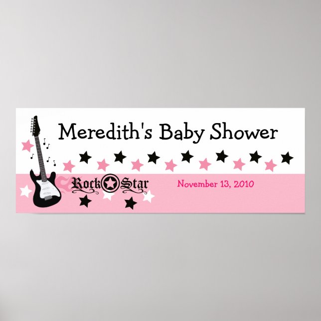 Rosa Rockstjärna Guitar Anpassningsbar Baby Shower Poster (Framsidan)
