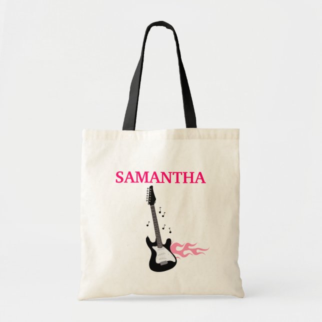Rosa Rockstjärna Guitar Tote Bag Tygkasse (Framsidan)
