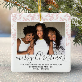 Rosa Rococo God jul Script Photo Julgransprydnad Keramik