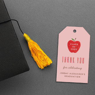 Rosa Röd Äpple Examen Festgåva Present Märke Presentetikett