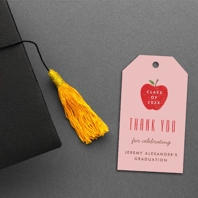 Rosa Röd Äpple Examen Festgåva Present Märke Presentetikett (Skapare uppladdad)