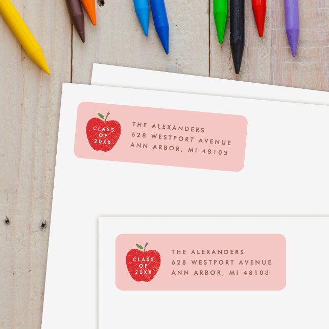 Rosa röd äpple förskoleexamen adressetikett returadress etikett (Skapare uppladdad)