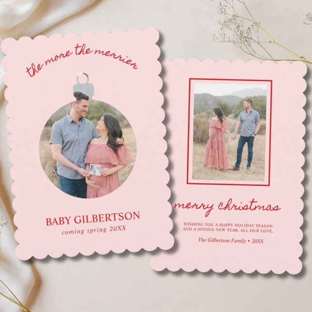 Rosa & Röd Baby på väg Graviditet Jul Julkort (Pink & Red Baby on the Way Pregnancy Christmas Holiday Card
)
