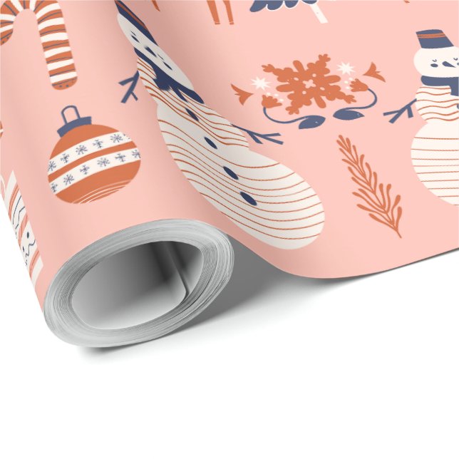 Rosa Röd Blå Illustrativ Modern Jul  Presentpapper (Rulle Hörn)