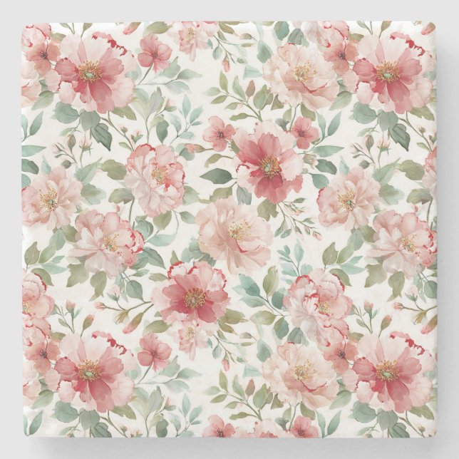 Rosa röd blommande födelsedag stenunderlägg (Framsidan)