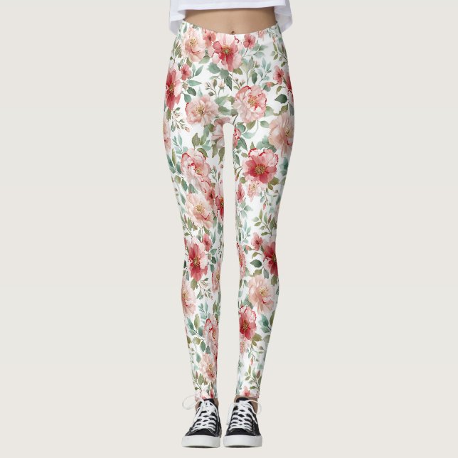Rosa röd blommig födelsedag leggings (Framsida)