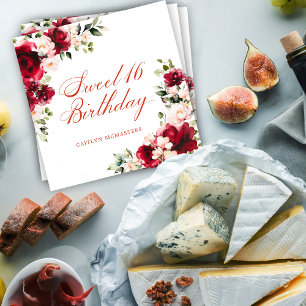 Rosa röd blomsterglädje Sweet Sixteen födelsedag Pappersservett
