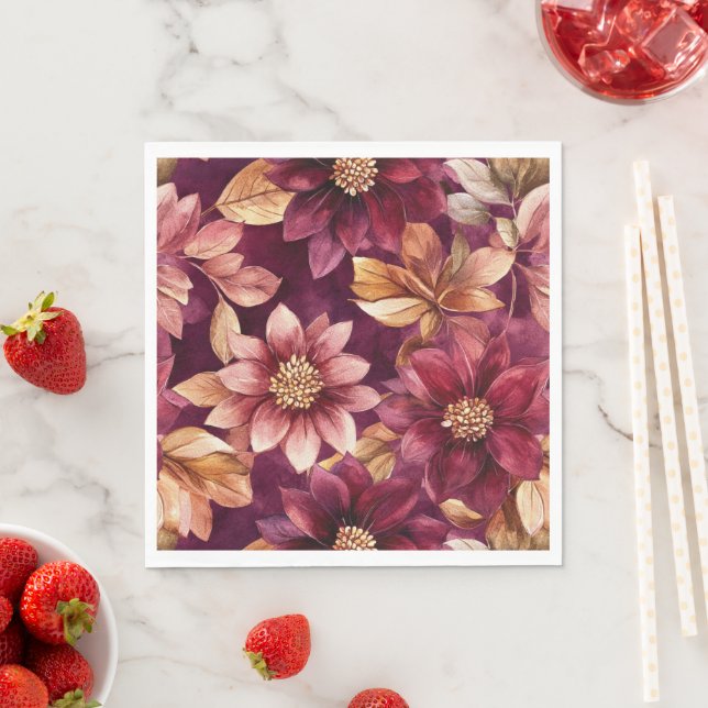 Rosa röd burgunderfärgade blommor pappersservett (Insitu)