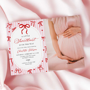 Rosa röd Coquette Bow Alla hjärtans dag Baby Showe Inbjudningar