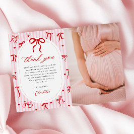 Rosa röd Coquette Bow Valentines Baby Shower Foto Tack Kort