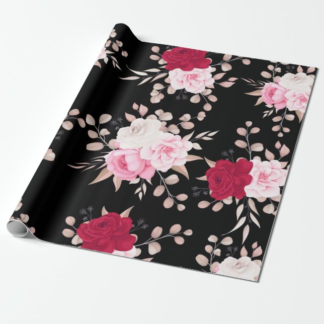 rosa röd elegant blom- presentpapper (Utrullad)