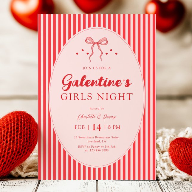 Rosa röd Galentine-fest inbjudan (Skapare uppladdad)