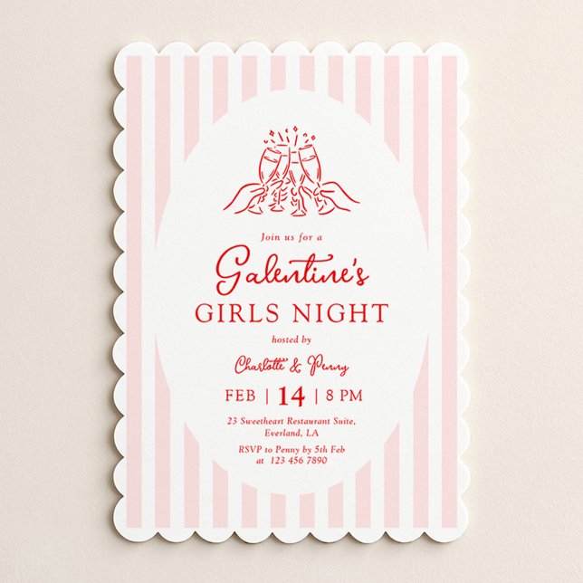 Rosa röd Galentine-fest inbjudan (Skapare uppladdad)