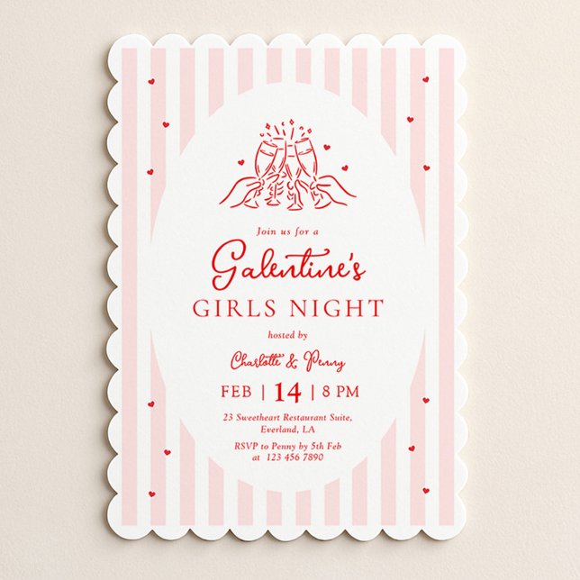 Rosa röd Galentine-fest inbjudan (Skapare uppladdad)
