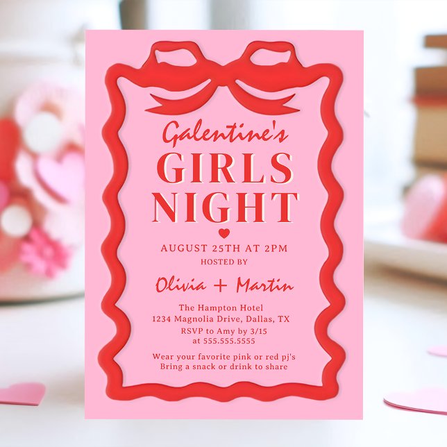 Rosa röd Galentine-flicknattkalas inbjudan (Skapare uppladdad)