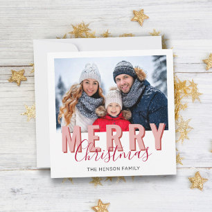 Rosa Röd God Jul Skrift Familjefoto Julkort