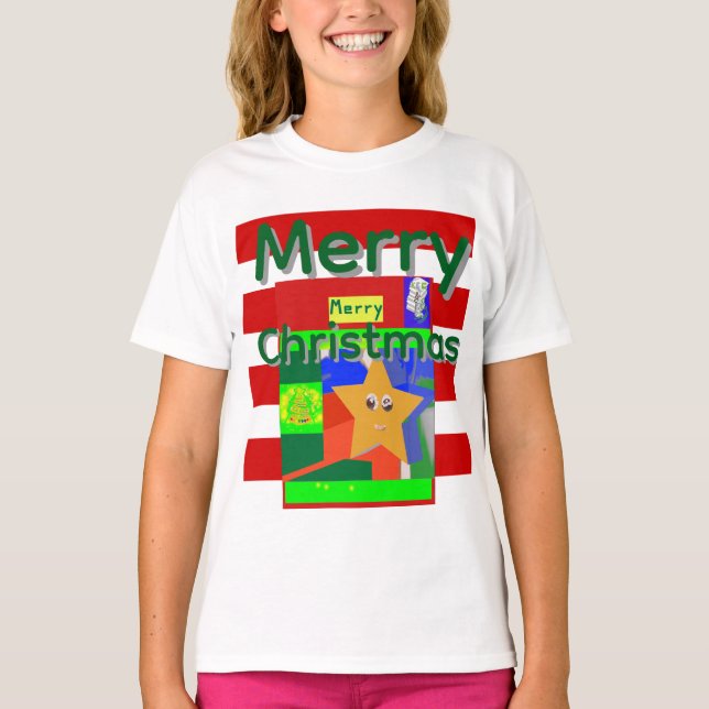 Rosa Röd God Jul T Shirt (Framsida)